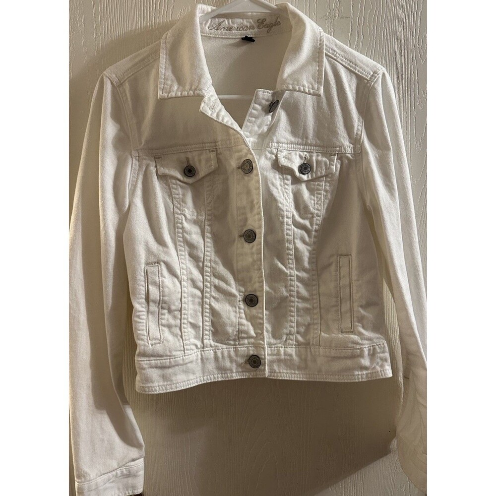 American Eagle Outfitters Y2K White Denim Jean Jacket Womens Med.